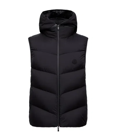 Moncler Guersac Diagonal-quilted Hooded Down Vest In Blue