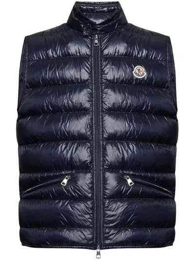Moncler Slim-fit Logo-appliquéd Quilted Shell Down Gilet In Blue