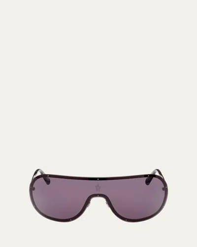 Moncler Gunmetal Logo Metal Alloy Shield Sunglasses In Grey