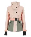 Moncler Hainets Belted Hooded Padded Color-block Ski Jacket In Pink