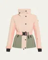 Moncler Hainets Belted Hooded Padded Color-block Ski Jacket In Pastel Pink