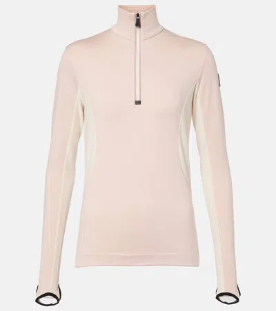 Moncler Grenoble Colorblock Long Sleeve Quarter Zip Ski Top In Pink