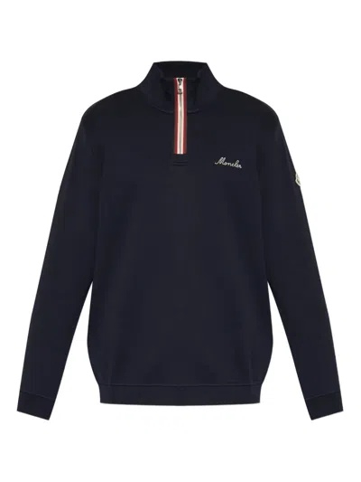 Moncler Half-zip Mock-neck Sweatshirt In Blue