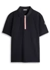 Moncler Tricolour Trim Piquet Polo Shirt In Black