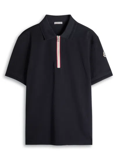 Moncler Half-zip Piqué Cotton Shirt In Black