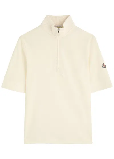 Moncler Half-zip Piqué Cotton T-shirt In Ivory