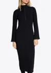 Moncler Half-zip Knit Crepe Midi Dress In Black