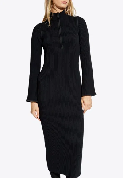 MONCLER HALF-ZIP RIB-KNIT MIDI DRESS
