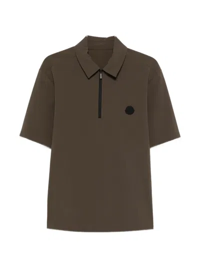 Moncler Half-zip Short-sleeve Polo Shirt In Brown