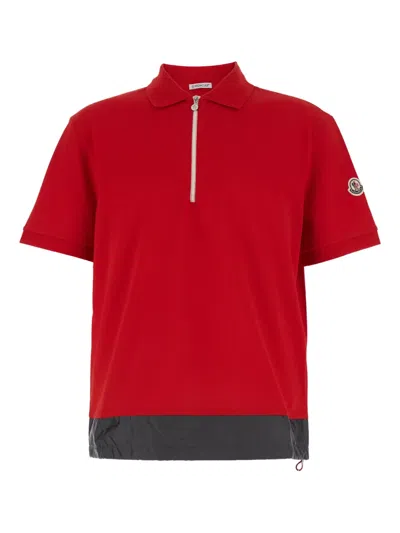 Moncler Half-zip Short-sleeve Polo Shirt In Red