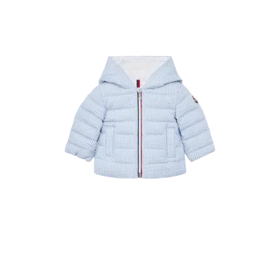 Moncler Kids' Doudoune À Capuche Haluk En Seersucker, Garçons, Bleu, Taille: 9/12 In Blue