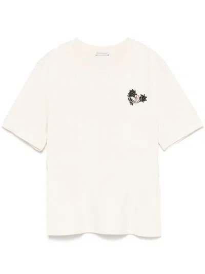 Moncler Hand-beaded Cotton T-shirt In Neutrals