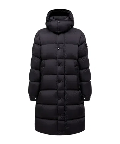Moncler Hanoverian Hooded Long Down Jacket In Black