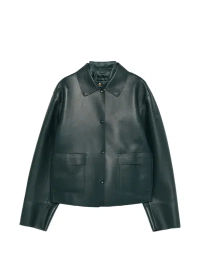Moncler Haricot 3-in-1 Leather Shirt Jacket In Green