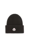 Moncler Dark Brown Textured Logo Beanie Hat In Black