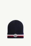 Moncler Beanie With Tricolor Band In Black