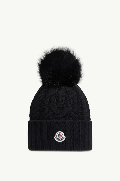 Moncler Cashmere Blend Beanie With Pom Pom In Neutral