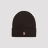 Moncler L Beanie Hat With Logo Patch In Brown
