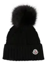 Moncler Black Wool And Cashmere Beanie With Pompon
