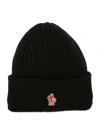 Moncler Grenoble Black Ribbed Beanie With Logo Patch In Wool Man In Black