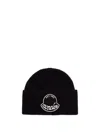 Moncler Black Wool Knit Logo Patch Beanie In Black