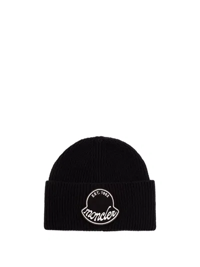 Moncler Knitted Cotton Beanie Hat Turn Up Brim In Brown