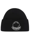 Moncler Black Wool Knit Logo Patch Beanie In Black