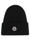 Moncler Ribbed Beanie Hat With Embroidered Logo Detail In Black