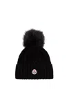 Moncler Cashmere Blend Beanie With Pom Pom In Black