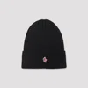 Moncler Ribbed Turn-up Beanie Hat In Wool In Black
