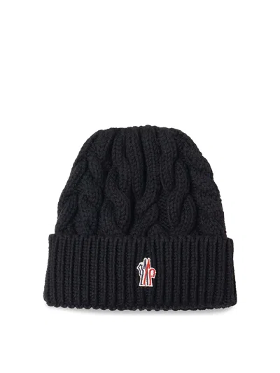 Moncler Cable Knit Wool Beanie In Black