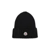Moncler Ribbed Knit Wool Beanie Turn-up Brim In Black