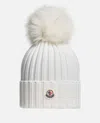Moncler Wool Cap With Synthetic Pompom In Gray