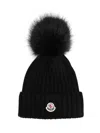 Moncler Ribbed Knit Wool Beanie With Faux Fur Pom-pom