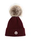 Moncler Ribbed Knit Hat With Fluffy Pom-pom In Brown