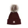 Moncler Maroon Pom Pom Beanie Hat In Burgundy