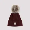 Moncler Ribbed Knit Hat With Fluffy Pom-pom In Red