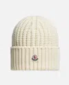 Moncler Ribbed Knit Beanie With Logo Detail In White