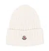 Moncler Ribbed Beanie With Embroidered Logo Detail In White