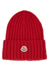Moncler Red Cable Knit Wool Hat In Red