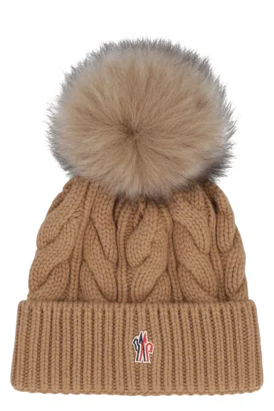 Moncler Grenoble Hat With Pom Pom In Brown
