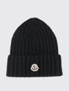 Moncler Logo Patch Cuff Virgin Wool Rib Beanie In Black