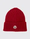 Moncler Cable-knit Wool Beanie With Logo In Burgundy In Red