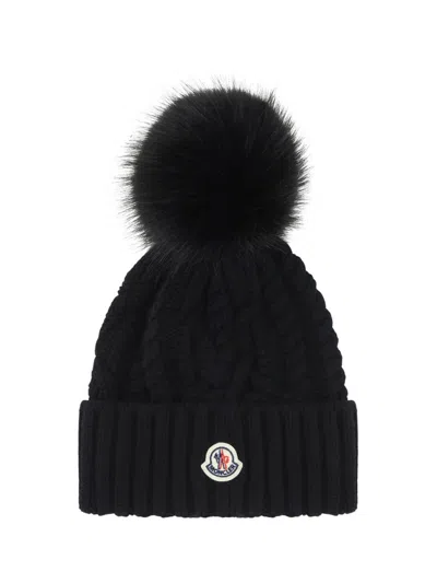 Moncler Hata Pom Pom Embellished Knitted Beanie In Black