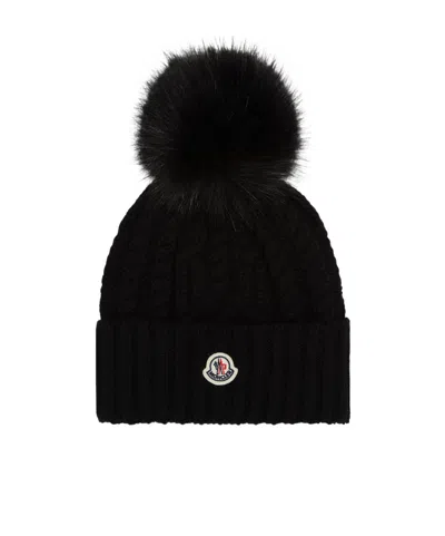 MONCLER HATAMONCLER POM POM EMBELLISHED KNITTED BEANIE