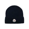 Moncler Black Logo Ribbed Knit Beanie Hat