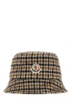 Moncler Embroidered Wool Blend Reversible Bucket Hat In Gold