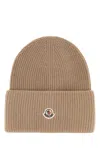 Moncler Camel Wool Beanie Hat In Brown
