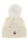 Moncler Cozy Wool Blend Beanie With Pom Detail In Neutral