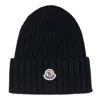 Moncler Ribbed Beanie Hat With Embroidered Logo Detail In Black